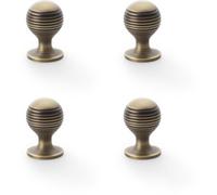 Loops 4 Pack - Reeded Ball Door Knob - 25mm Diameter Antique Brass Lined Cupboard Pull Handle