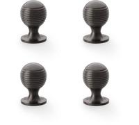 Loops 4 Pack - Reeded Ball Door Knob - 25mm Diameter Dark Bronze Lined Cupboard Pull Handle