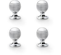 Loops 4 Pack - Reeded Ball Door Knob - 25mm Diameter Polished Chrome Lined Cupboard Pull Handle