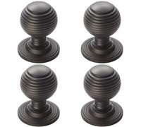 Loops 4 Pack - Reeded Ball Door Knob - 28mm Matt Black Lined Cupboard Pull Handle & Rose