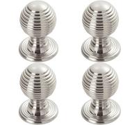 Loops 4 Pack - Reeded Ball Door Knob - 28mm Polished Chrome Lined Cupboard Pull Handle & Rose