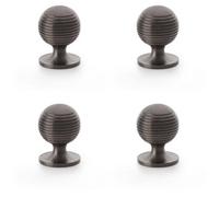 Loops 4 Pack - Reeded Ball Door Knob - 32mm Diameter Dark Bronze Lined Cupboard Pull Handle