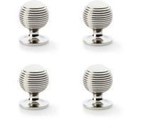 Loops 4 Pack - Reeded Ball Door Knob - 32mm Diameter Polished Nickel Lined Cupboard Pull Handle