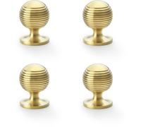 Loops 4 Pack - Reeded Ball Door Knob - 32mm Diameter Satin Brass Lined Cupboard Pull Handle