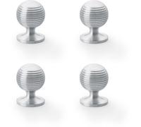 Loops 4 Pack - Reeded Ball Door Knob - 32mm Diameter Satin Chrome Lined Cupboard Pull Handle
