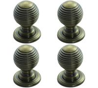 Loops 4 Pack - Reeded Ball Door Knob - 35mm Florentine Bronze Lined Cupboard Pull Handle & Rose
