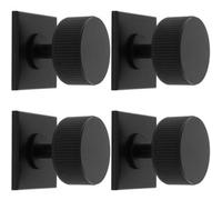 Loops 4 Pack - Reeded Radio Cabinet Door Knob & Matching Backplate Lined Matt Black 40 X 40mm