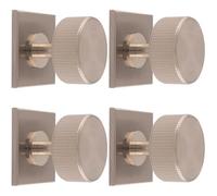 Loops 4 Pack - Reeded Radio Cabinet Door Knob & Matching Backplate Lined Satin Nickel 40 X 40mm