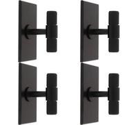 Loops 4 Pack - Reeded T Bar Cabinet Door Knob & Matching Backplate Lined Matt Black 76 X 40mm