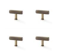 Loops 4 Pack - Reeded T Bar Cupboard Door Knob - 55mm X 38mm Antique Brass Lined Pull Handle
