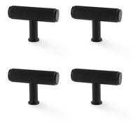 Loops 4 Pack - Reeded T Bar Cupboard Door Knob - 55mm X 38mm Matt Black Lined Pull Handle