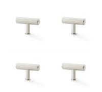 Loops 4 Pack - Reeded T Bar Cupboard Door Knob - 55mm X 38mm Polished Nickel Lined Pull Handle