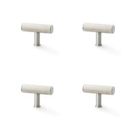 Loops 4 Pack - Reeded T Bar Cupboard Door Knob - 55mm X 38mm Satin Nickel Lined Pull Handle