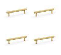 Loops 4 Pack - Reeded T Bar Pull Handle - Satin Brass - 128mm Centres Solid Brass Drawer Lined