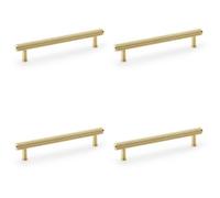 Loops 4 Pack - Reeded T Bar Pull Handle - Satin Brass - 160mm Centres Solid Brass Drawer Lined