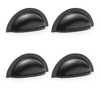 Loops 4 Pack - Ridged Cup Handle - Matt Black - 76mm Centres Solid Brass Shaker Drawer Pull