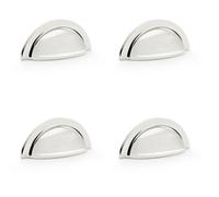 Loops 4 Pack - Ridged Cup Handle - Polished Nickel 76mm Centres Solid Brass Shaker Drawer Pull
