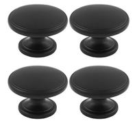 Loops 4 Pack - Ring Domed Cupboard Door Knob 32mm Diameter Matt Black Cabinet Handle