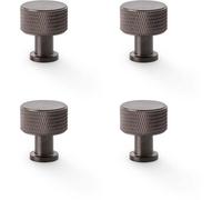 Loops 4 Pack - Round Knurled Door Knob - 29mm Diameter Dark Bronze Radio Cupboard Pull Handle