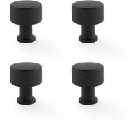 Loops 4 Pack - Round Knurled Door Knob - 29mm Diameter Matt Black Radio Cupboard Pull Handle