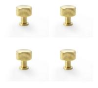 Loops 4 Pack - Round Knurled Door Knob - 29mm Diameter Satin Brass Radio Cupboard Pull Handle