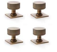 Loops 4 Pack - Round Knurled Door Knob - 35mm Diameter Antique Brass Radio Cupboard Pull Handle