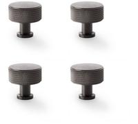 Loops 4 Pack - Round Knurled Door Knob - 35mm Diameter Dark Bronze Radio Cupboard Pull Handle