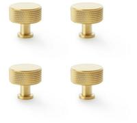 Loops 4 Pack - Round Knurled Door Knob - 35mm Diameter Satin Brass Radio Cupboard Pull Handle