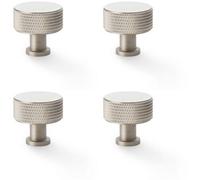 Loops 4 Pack - Round Knurled Door Knob - 35mm Diameter Satin Nickel Radio Cupboard Pull Handle