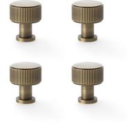Loops 4 Pack - Round Reeded Door Knob - 29mm Diameter Antique Brass Lined Cupboard Pull Handle