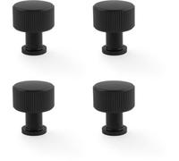 Loops 4 Pack - Round Reeded Door Knob - 29mm Diameter Matt Black Lined Cupboard Pull Handle