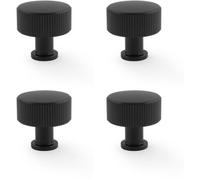 Loops 4 Pack - Round Reeded Door Knob - 35mm Diameter Matt Black Lined Cupboard Pull Handle