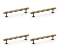 Loops 4 Pack - Round T Bar Pull Handle - Antique Brass - 128mm Centres Solid Brass Drawer Door