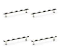 Loops 4 Pack - Round T Bar Pull Handle - Polished Nickel 160mm Centres Solid Brass Drawer Door