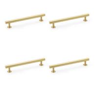Loops 4 Pack - Round T Bar Pull Handle - Satin Brass - 160mm Centres Solid Brass Drawer Door