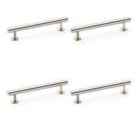 Loops 4 Pack - Round T Bar Pull Handle - Satin Nickel - 128mm Centres Solid Brass Drawer Door