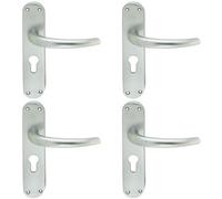 Loops 4 Pack - Rounded Sleek Latch & Euro Lock Door Handle - Satin Chrome Lever On Backplate