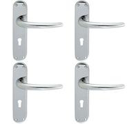 Loops 4 Pack - Rounded Sleek Latch & Lock Door Handle - Polished Chrome Lever On Backplate