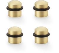 Loops 4 Pack - Rubber Tip Dome Top Floor Mounted Doorstop - Satin Brass 39mm Dia Round Door