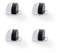 Loops 4 Pack - Rubber Tip Floor Mounted Oval Doorstop 44 X 28mm Polished Chrome Half Moon Stop