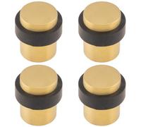 Loops 4 Pack - Rubber Tip Pedestall Floor Mounted Doorstop - Satin Brass 35mm Dia Round Door