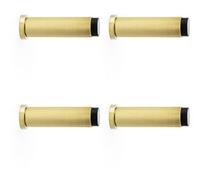 Loops 4 Pack - Rubber Tip Reeded Wall Mounted Doorstop - Satin Brass 75mm Cylinder Lined Door