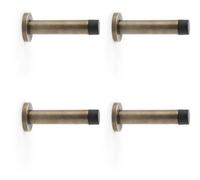 Loops 4 Pack - Rubber Tip Smooth Wall Mounted Doorstop - Antique Brass 80mm Projection & Rose