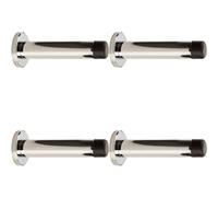Loops 4 Pack - Rubber Tip Smooth Wall Mounted Doorstop - Chrome 83mm Cylinder Door Stopper