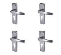 Loops 4 Pack Satin Anodised Aluminium Contract Door Handle With Euro Profile Lockplate - Interior Lever On Backplate