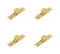 Loops 4 Pack Satin Brass Cupboard Knob With 40mm Plain Backplate - Modern Solid Brass Design - Kitchen Cabinet Knob