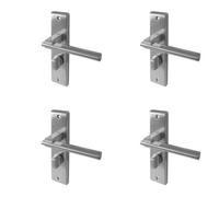 Loops 4 Pack Satin Chrome Suite Door Handle With Bathroom Plate - Unique Retro Design - Interior Lever On Backplate
