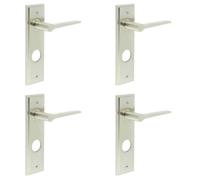 Loops 4 Pack Satin Nickel Bathroom Door Handle With Backplate - Modern Brass Lever Design - Solid Brass Interior Handle