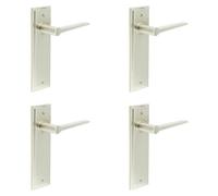 Loops 4 Pack Satin Nickel Door Handle Latch Backplate - Modern Brass Design - Solid Brass Interior Handle