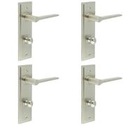 Loops 4 Pack Satin Nickel Door Handle With Bathroom Backplate - Elegant Design & Versatile Functionality - Solid Brass Interior Handle